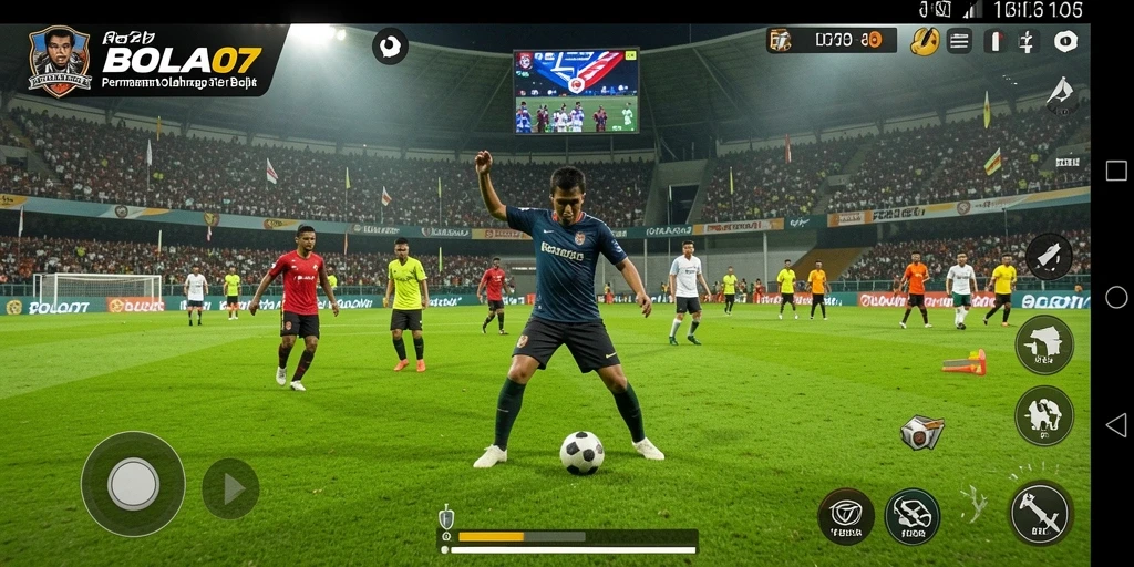 Tampilan gameplay BOLA07 yang seru dengan aksi sepak bola mendebarkan.