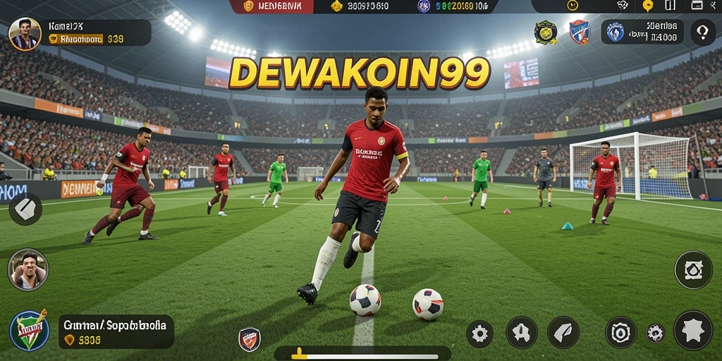 Tangkapan layar utama DEWAKOIN99 menampilkan aksi seru di lapangan sepak bola.