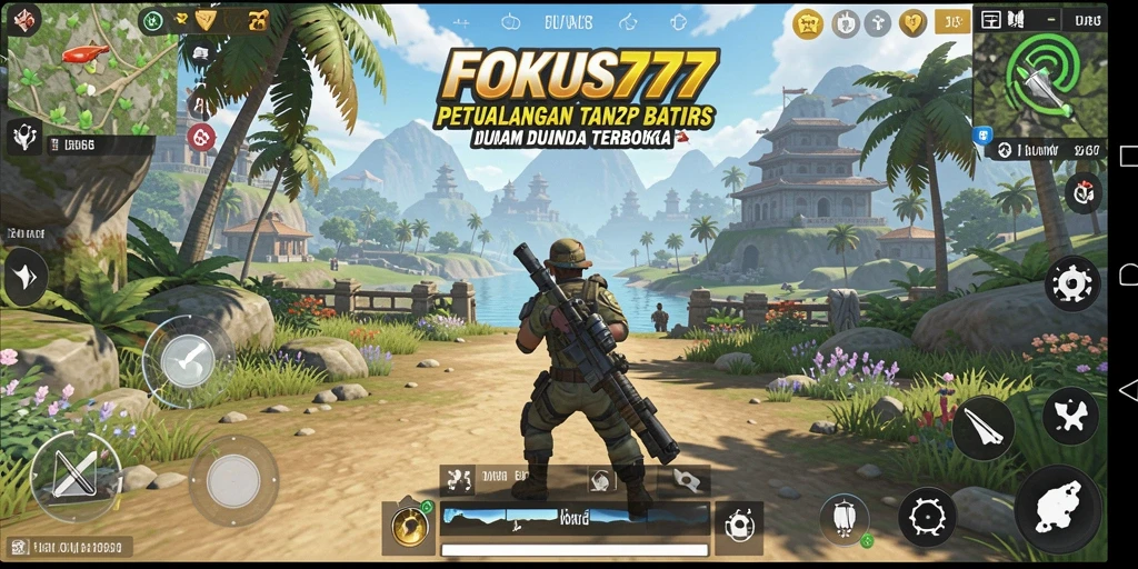 Screenshot gameplay FOKUS777 yang menunjukkan eksplorasi dunia terbuka.