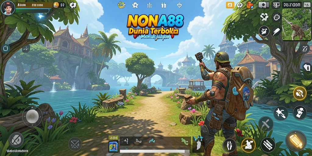 Gameplay NONA88 menunjukkan eksplorasi di dunia terbuka yang penuh warna.